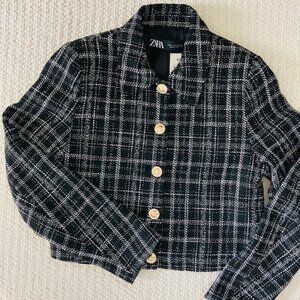 Zara cropped blazer black /white plaid button lined Women's size MED NWT